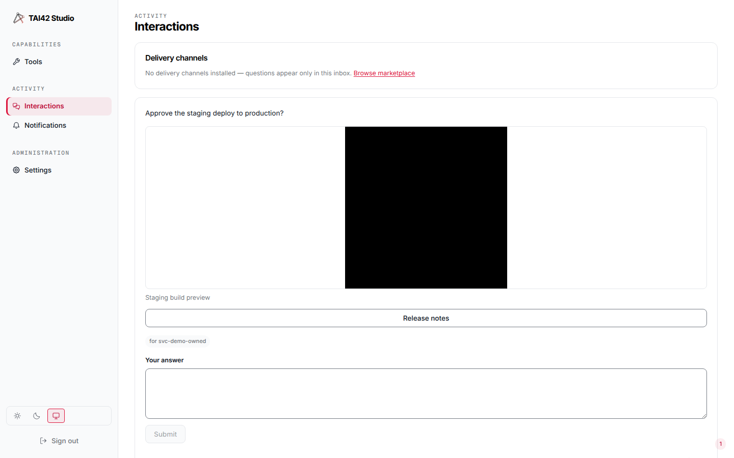 The Interactions inbox under an owned key, showing only the questions addressed to this identity.