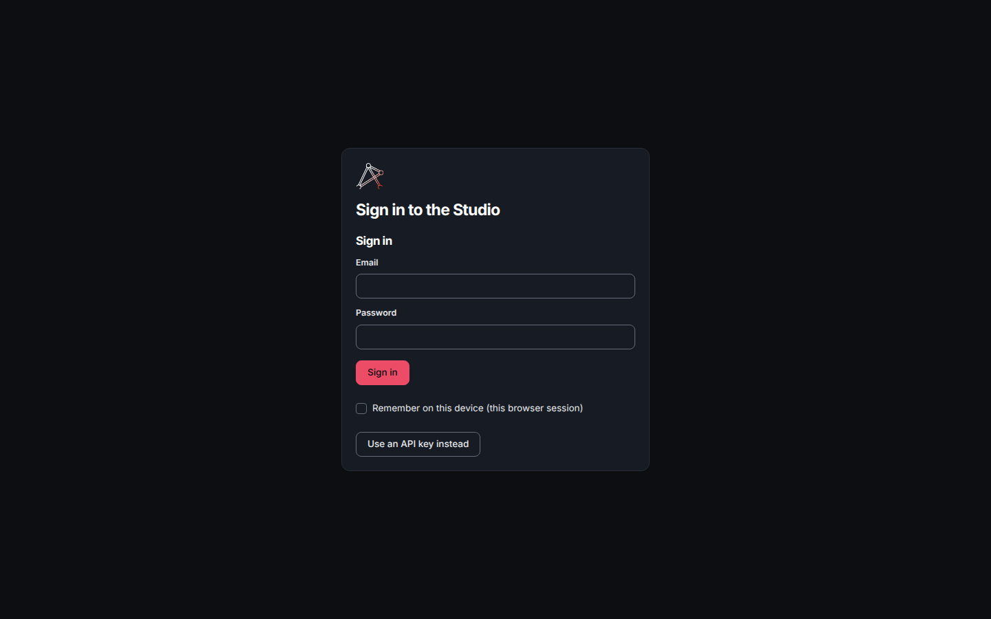 The Studio sign-in screen rendering a login method with the API-key fallback.