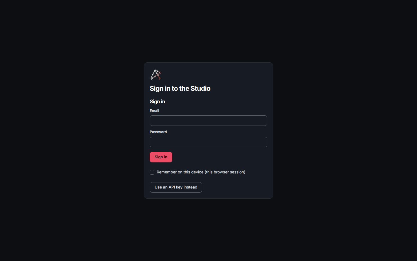 The Studio sign-in screen rendering a login method with the API-key fallback.