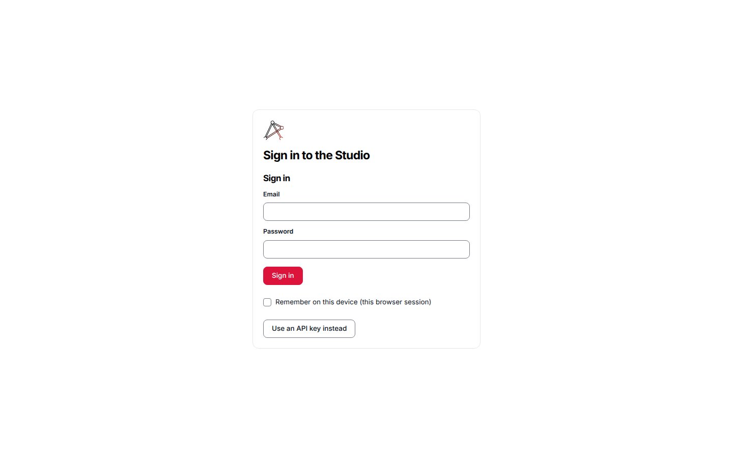 The Studio sign-in screen rendering a login method with the API-key fallback.