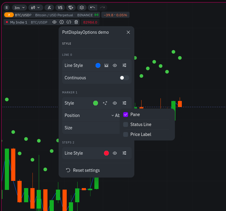 Plot display options, UI settings