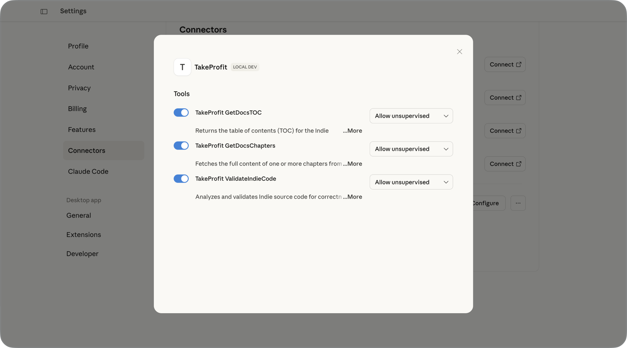 Enable tools and allow unsupervised