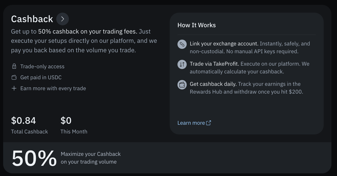 The Cashback card in the Rewards Hub