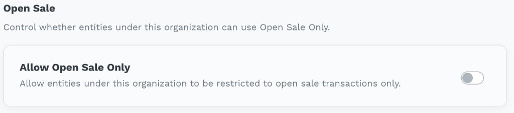 Section Open Sale avec Allow Open Sale Only