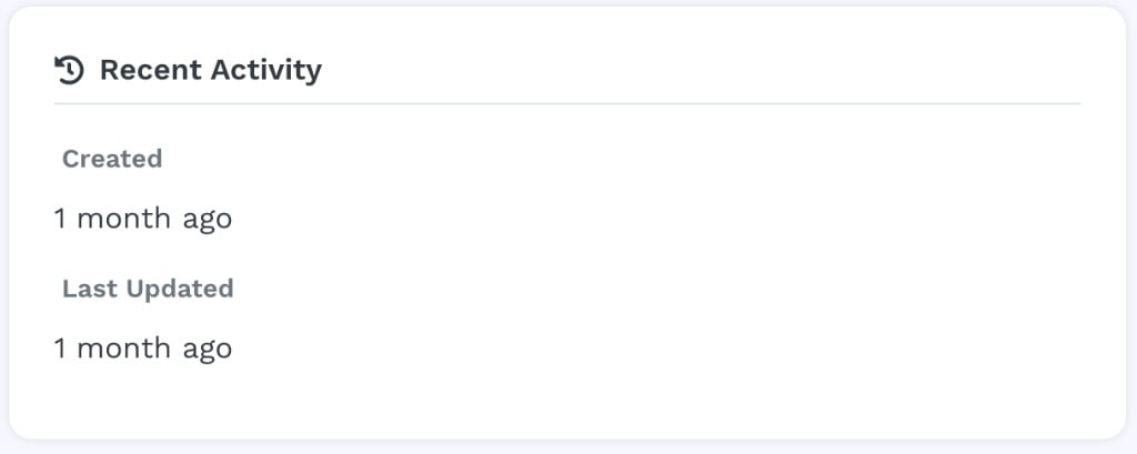 Recent Activity : Created et Last Updated