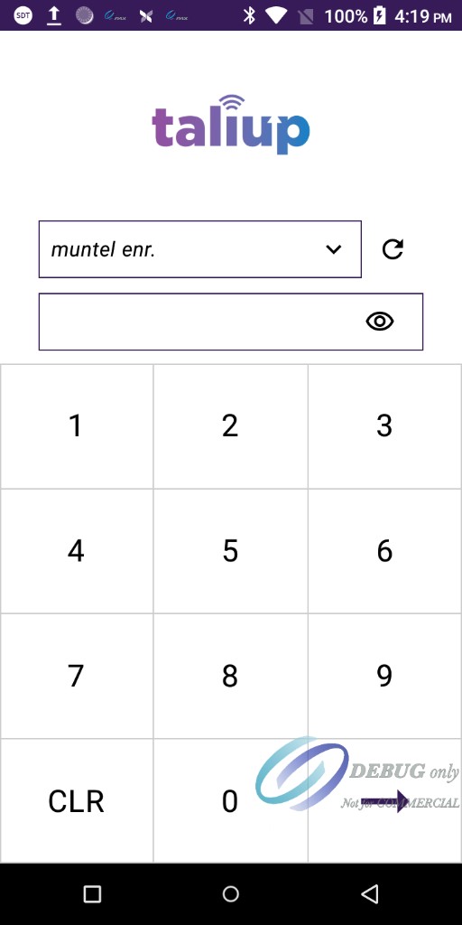 Taliup POS login screen with employee selector, passcode field, and numeric keypad