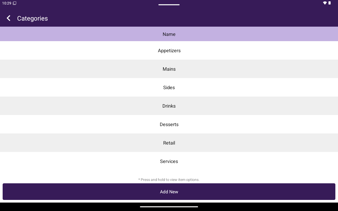 Categories list