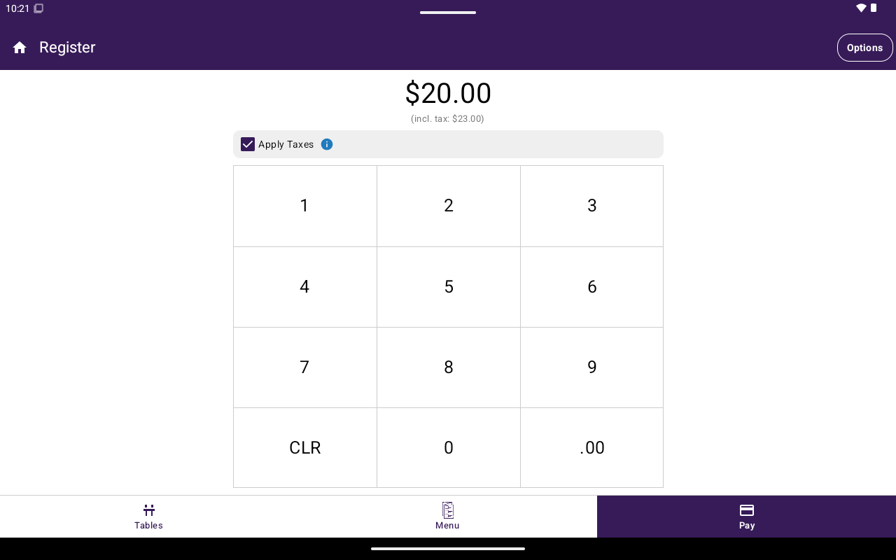 Clavier Vente ouverte avec un montant saisi et Payer disponible