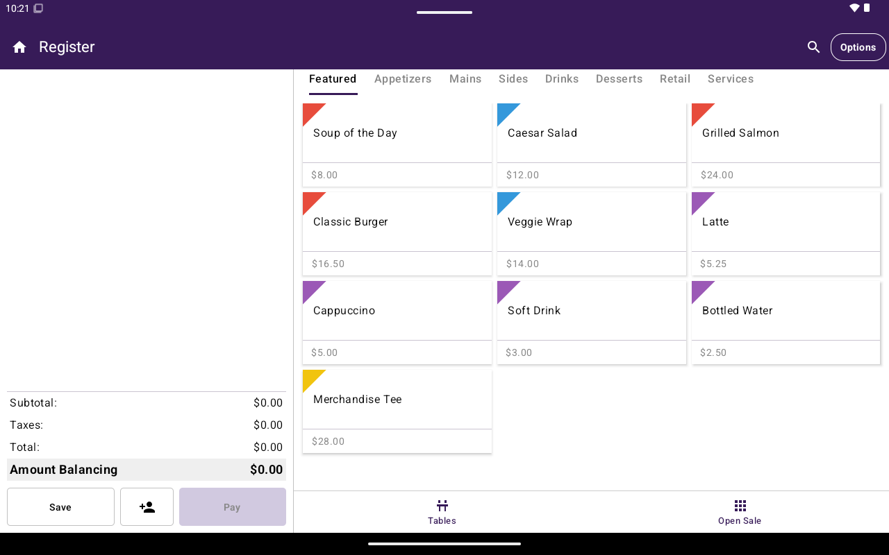 Taliup POS Register screen