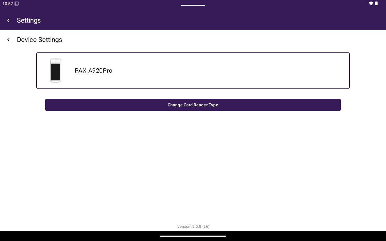 Paramètres de l'appareil avec type de lecteur et options de connexion