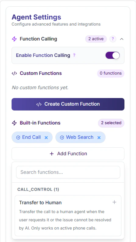 Functions configuration