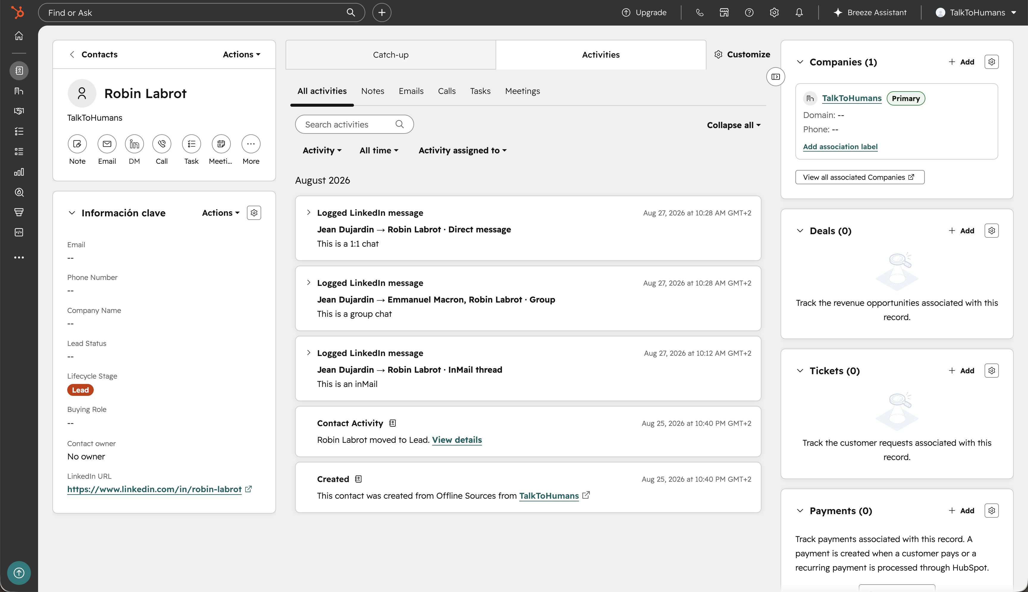 Hubspot Linkedin Dms As Activities