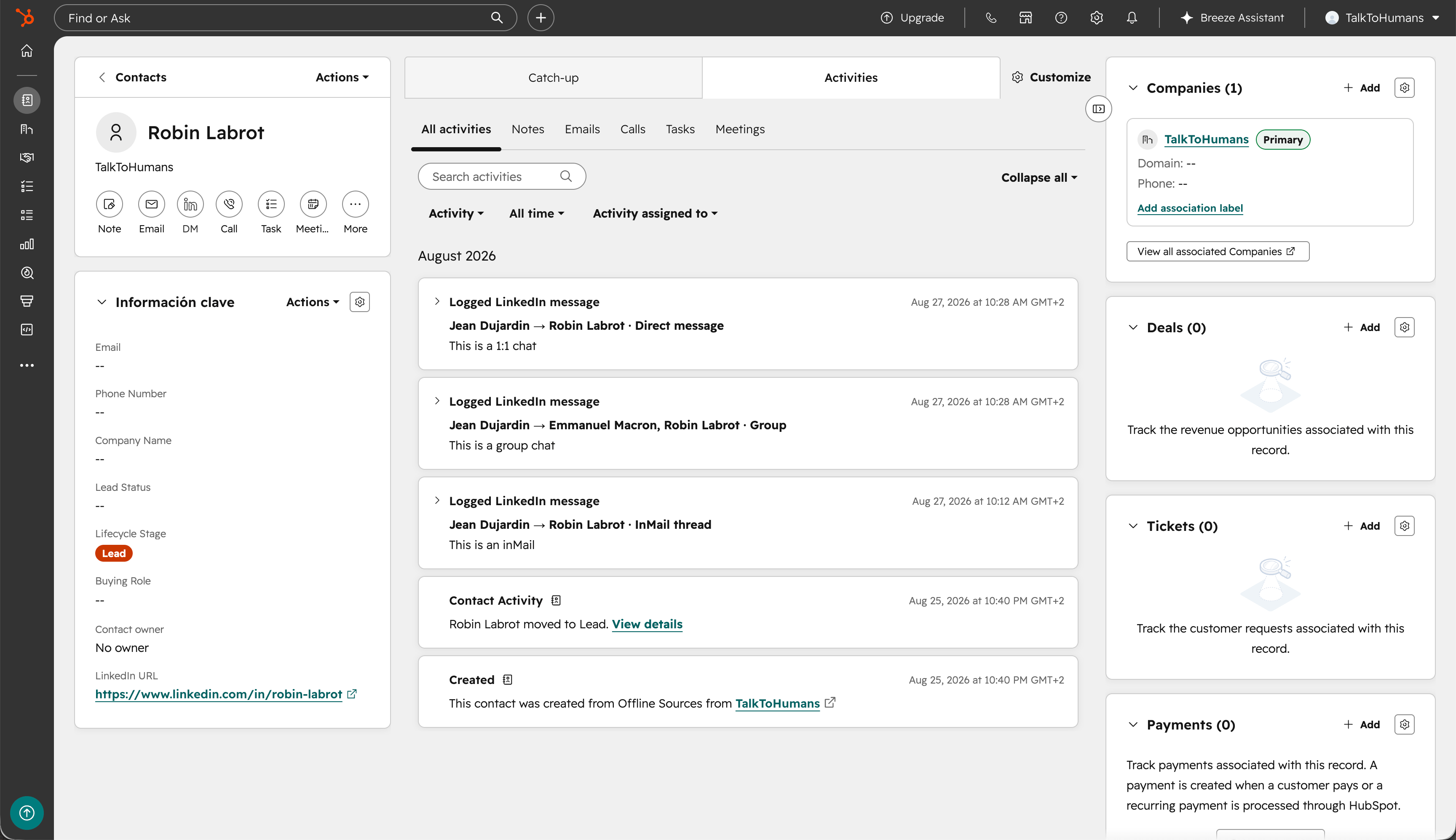 Hubspot Linkedin Dms As Activities