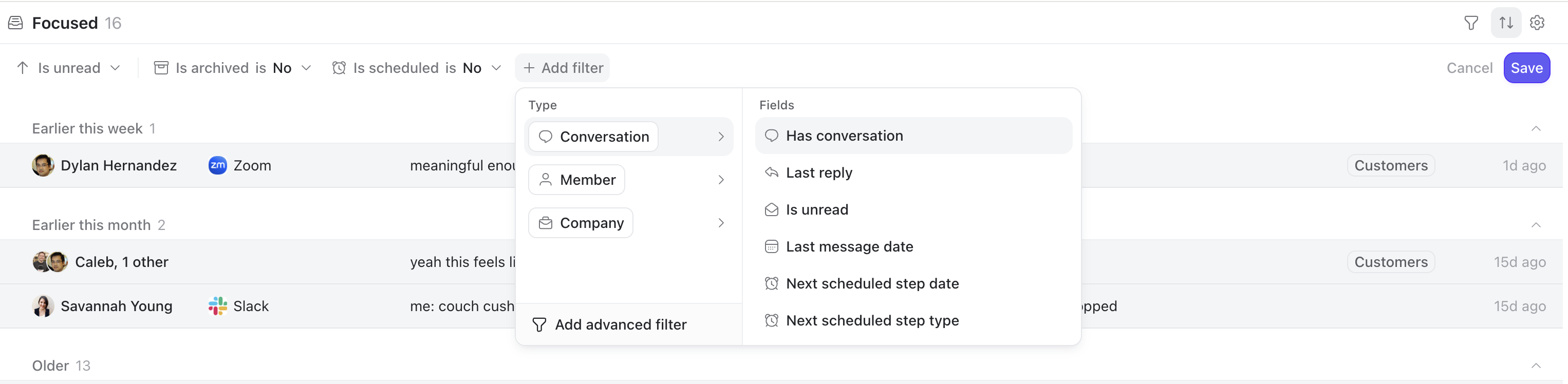 Change Inbox Filter And Sorting Options
