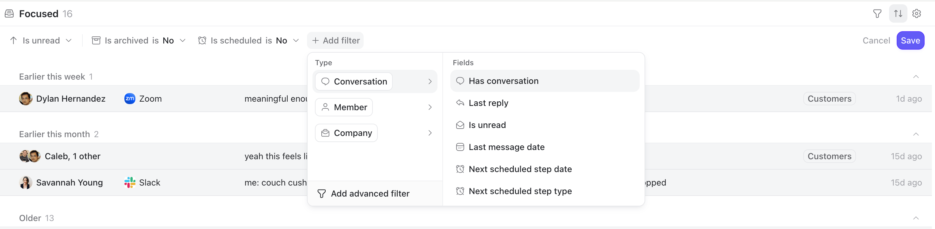 Change Inbox Filter And Sorting Options