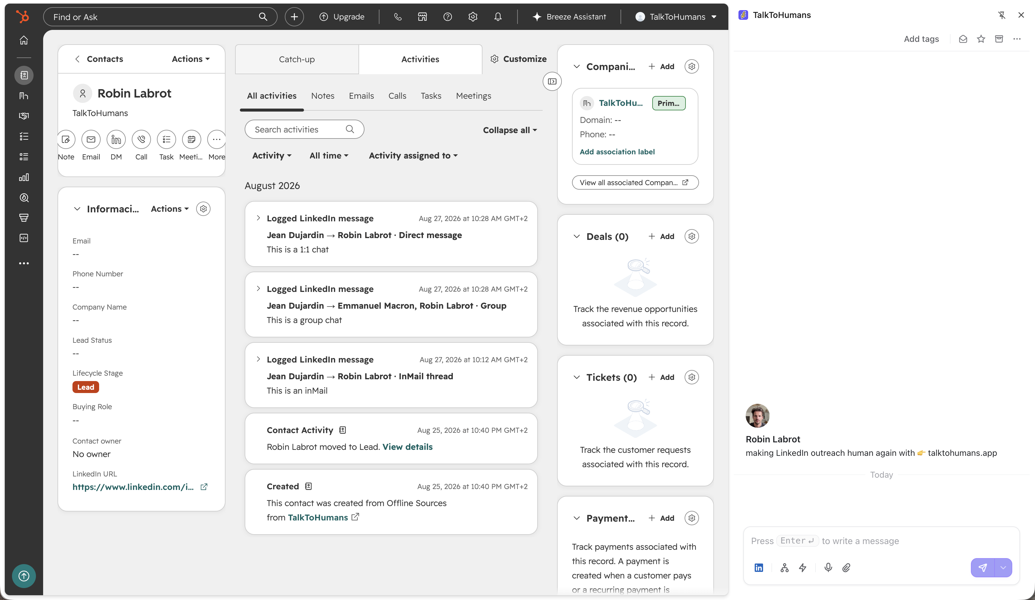 Hubspot Start Dm Sidebar