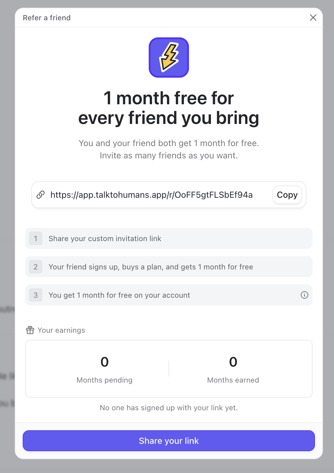 Referral Program Dialog