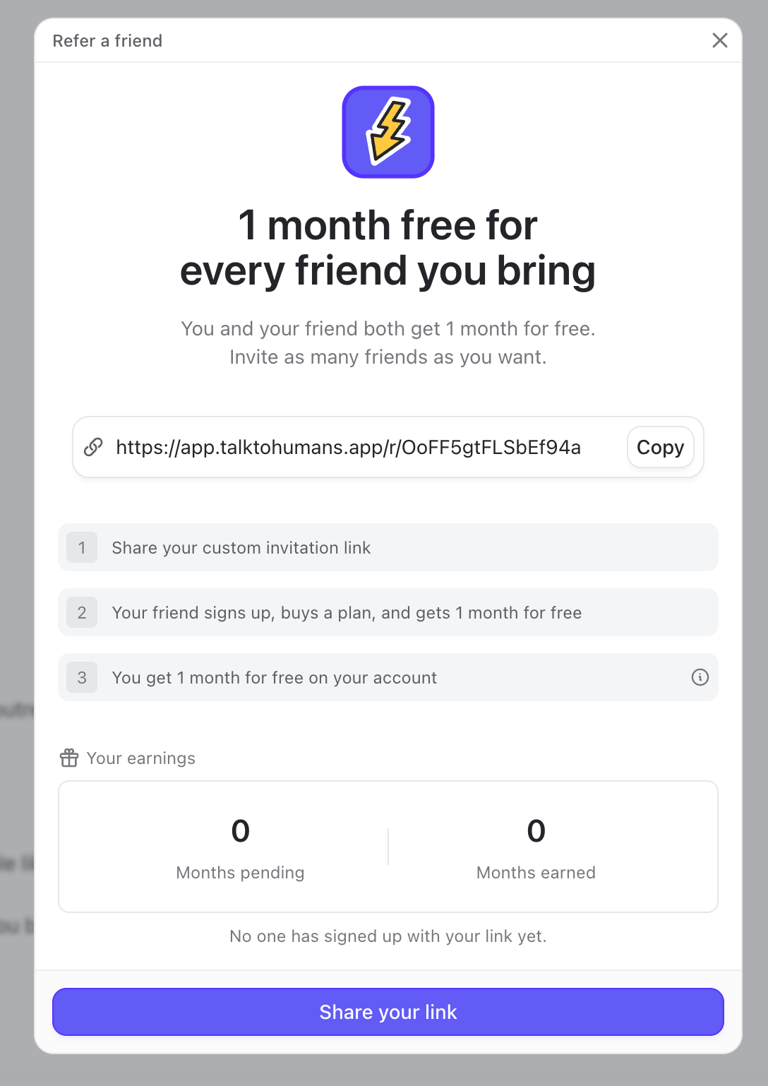 Referral Program Dialog
