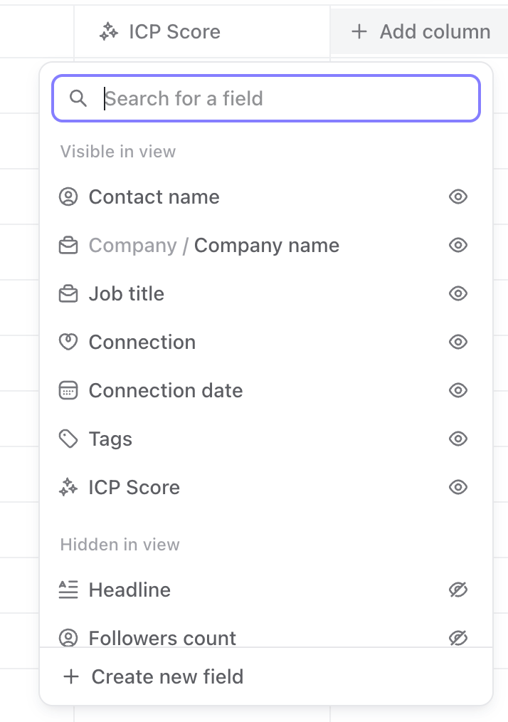 Contact Views Custom Columns