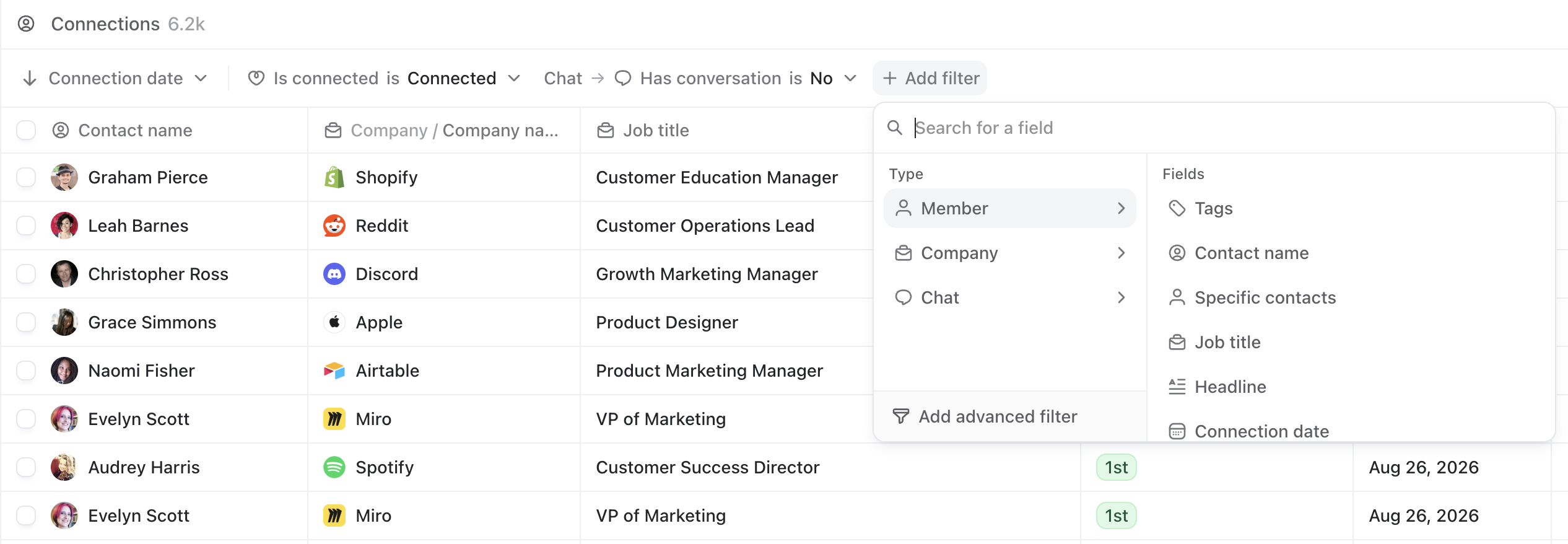 Contact Views Filter