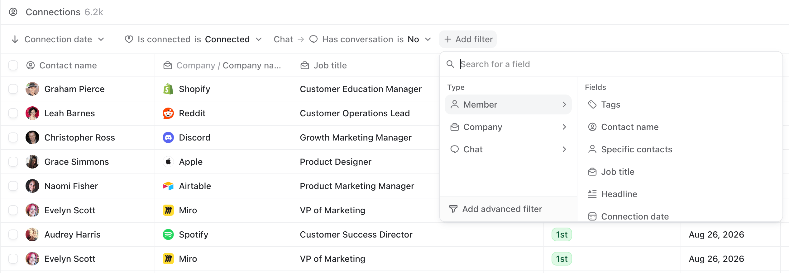 Contact Views Filter