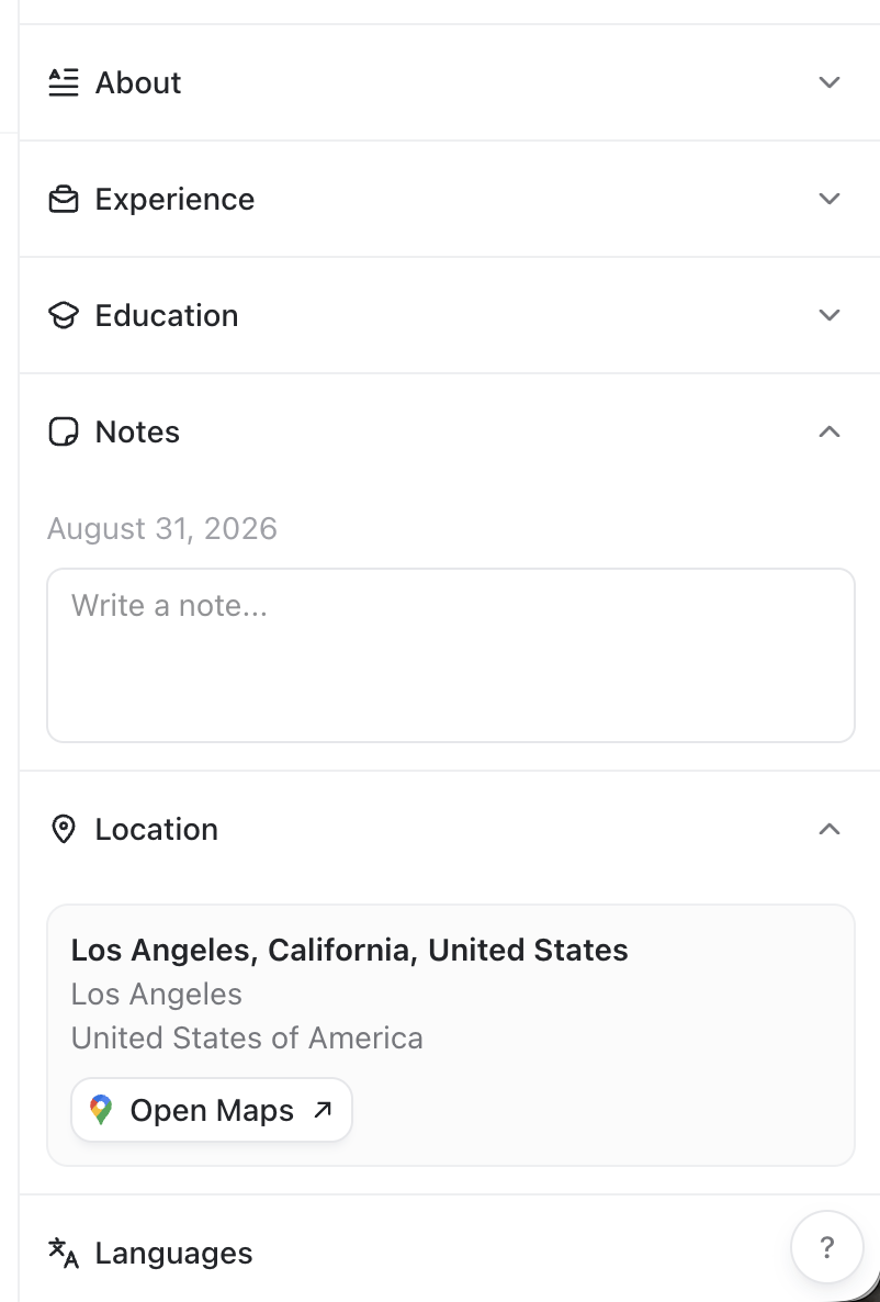 Notes Section Sidebar