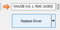 WinUSB selected as the target driver above the Replace Driver button