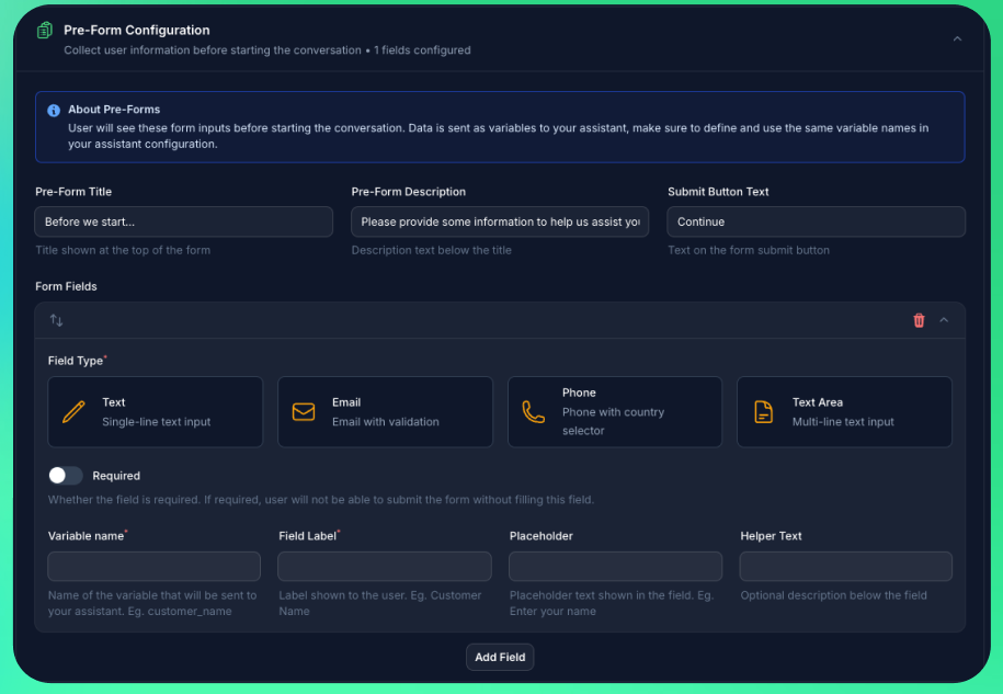 Pre-Chat Form Configuration