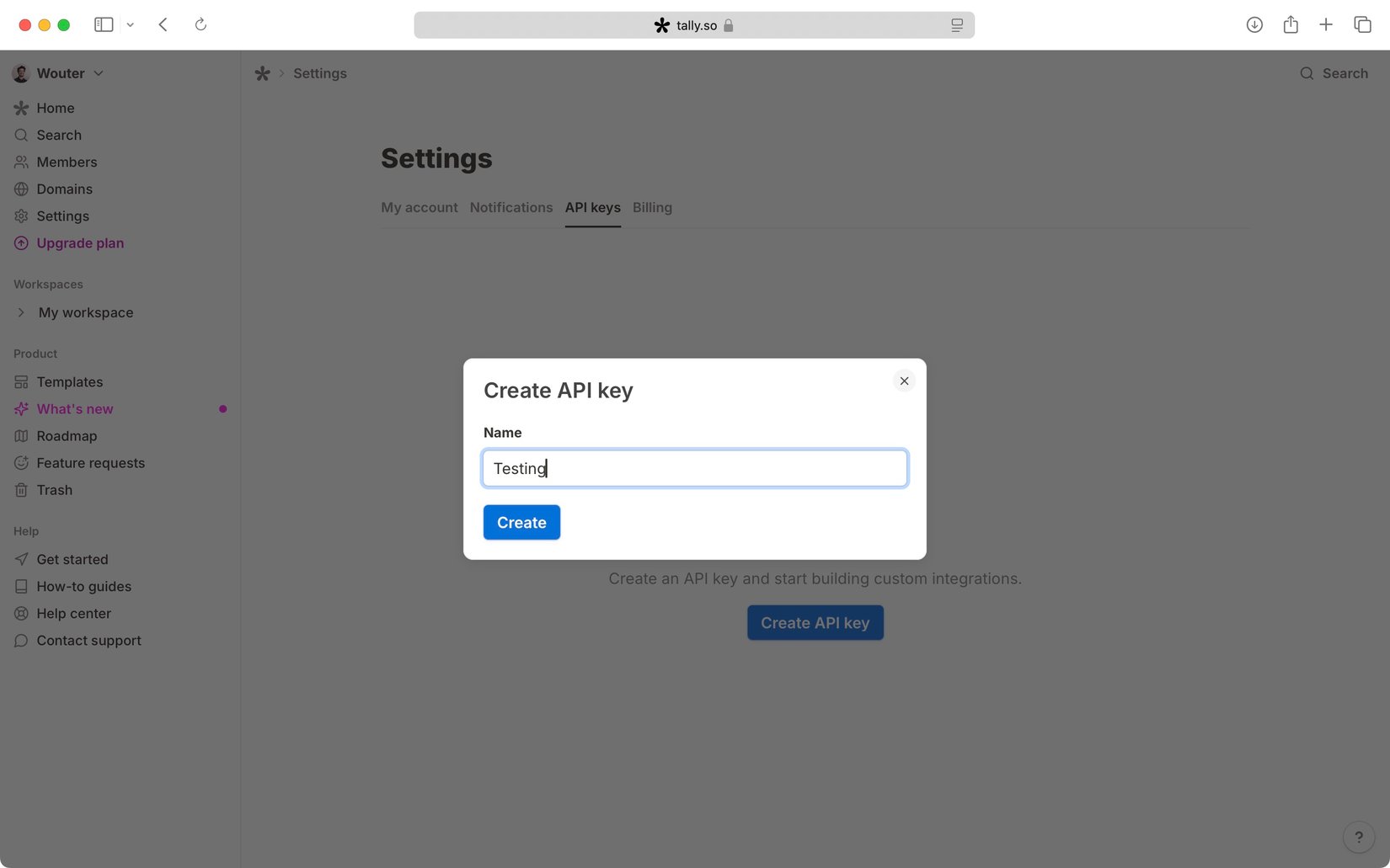 API keys - Tally Developer Docs