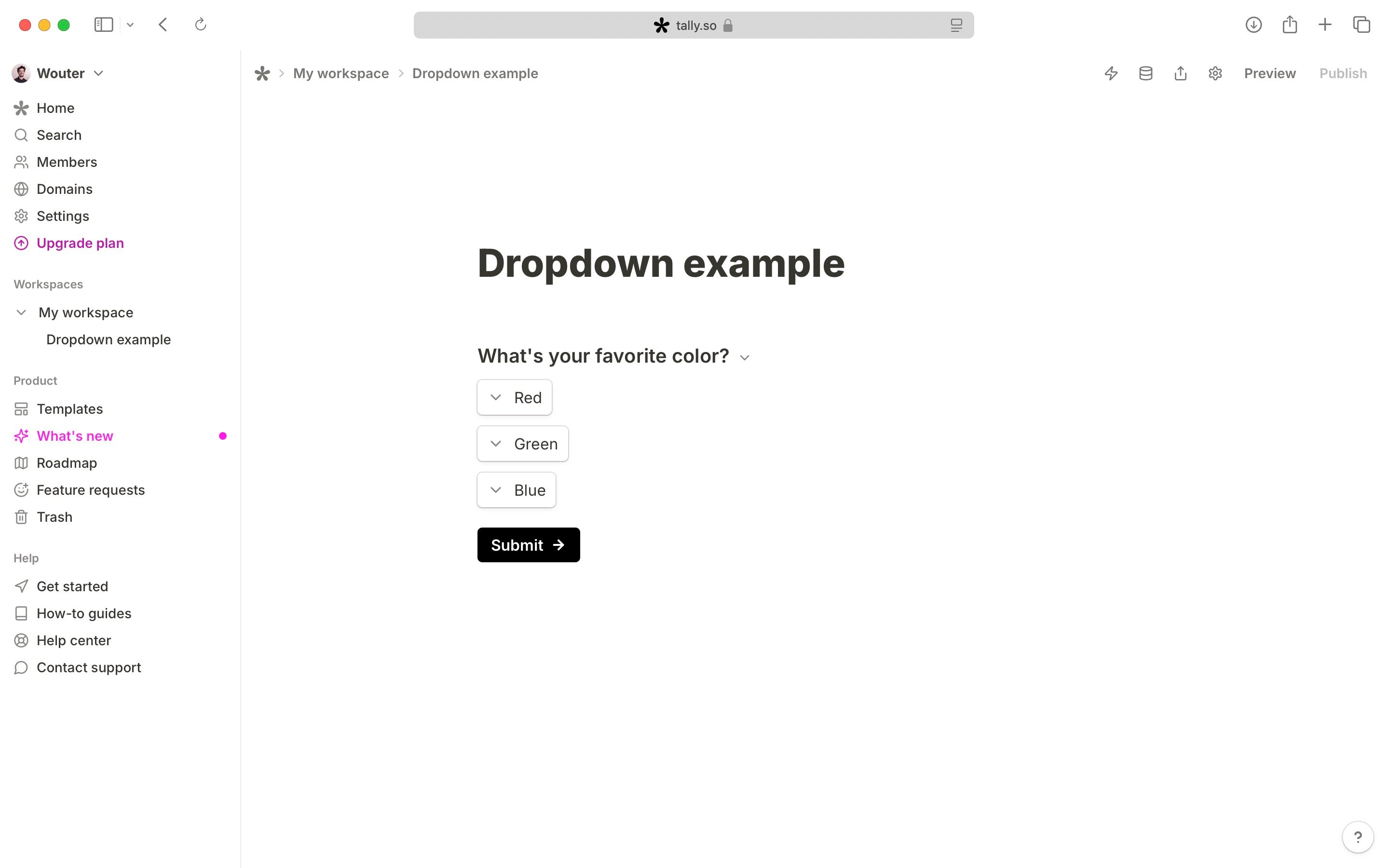 Form with dropdown (builder view)