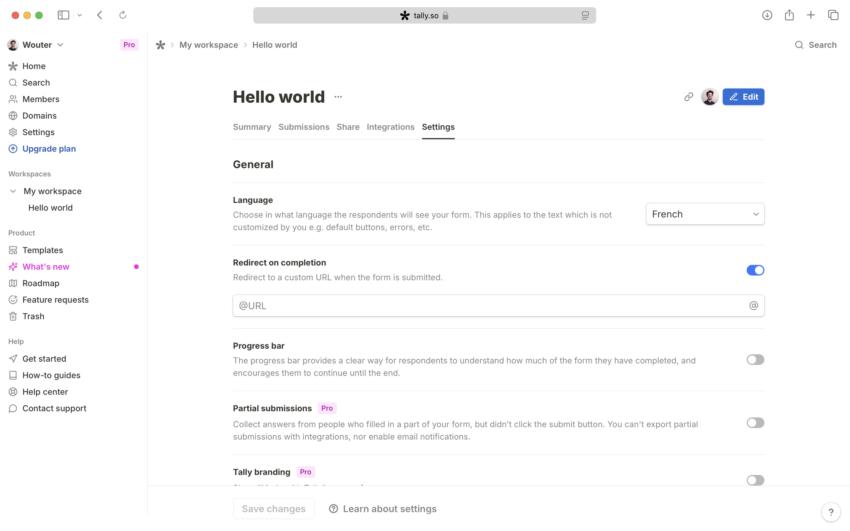 Creating a form with settings - Tally Developer Docs