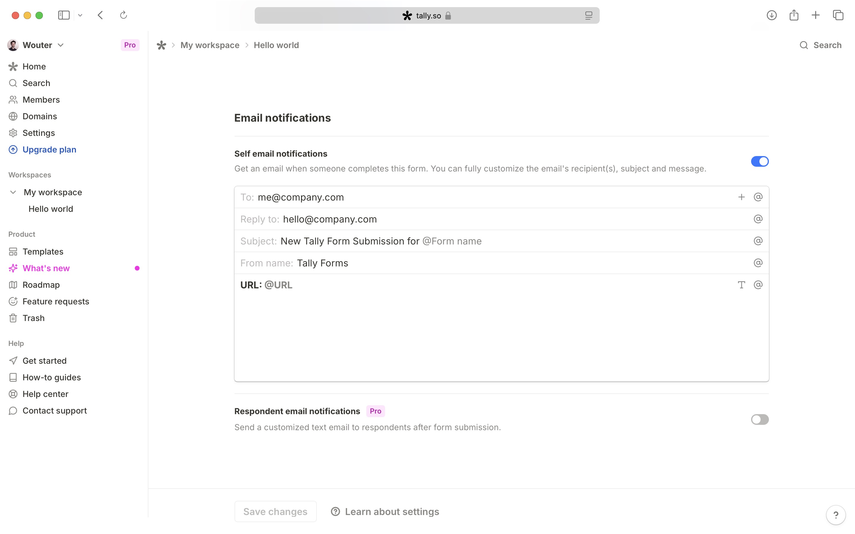 Creating a form with settings - Tally Developer Docs