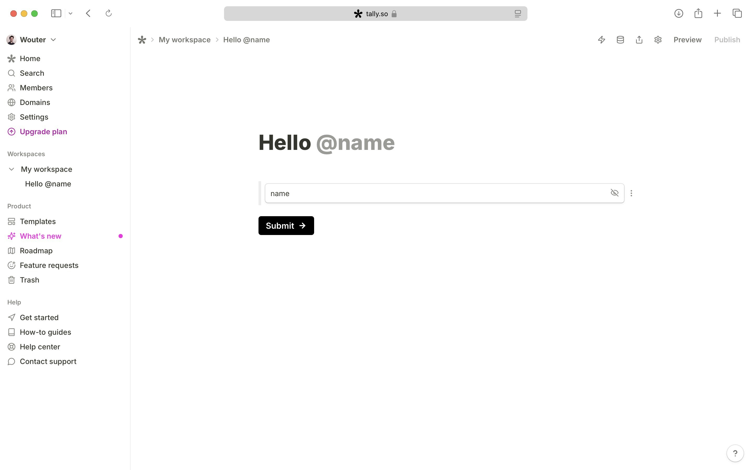Form with mention (builder view)