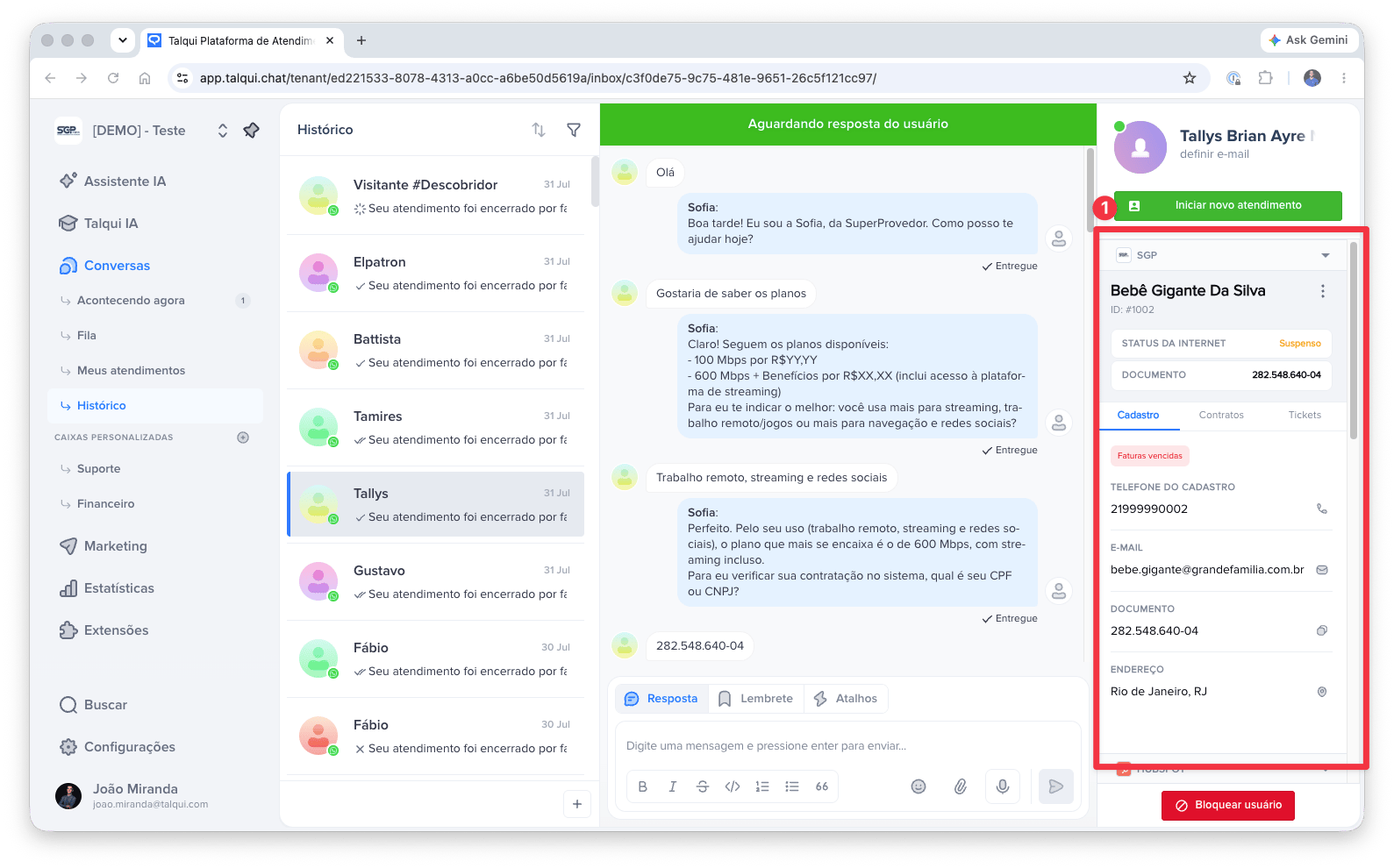 The plugin widget embedded in the conversation sidebar