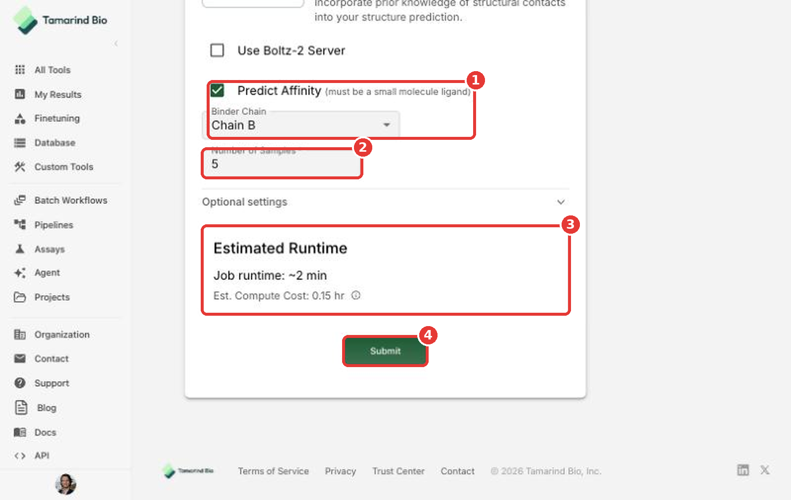 Affinity, samples, and submit
