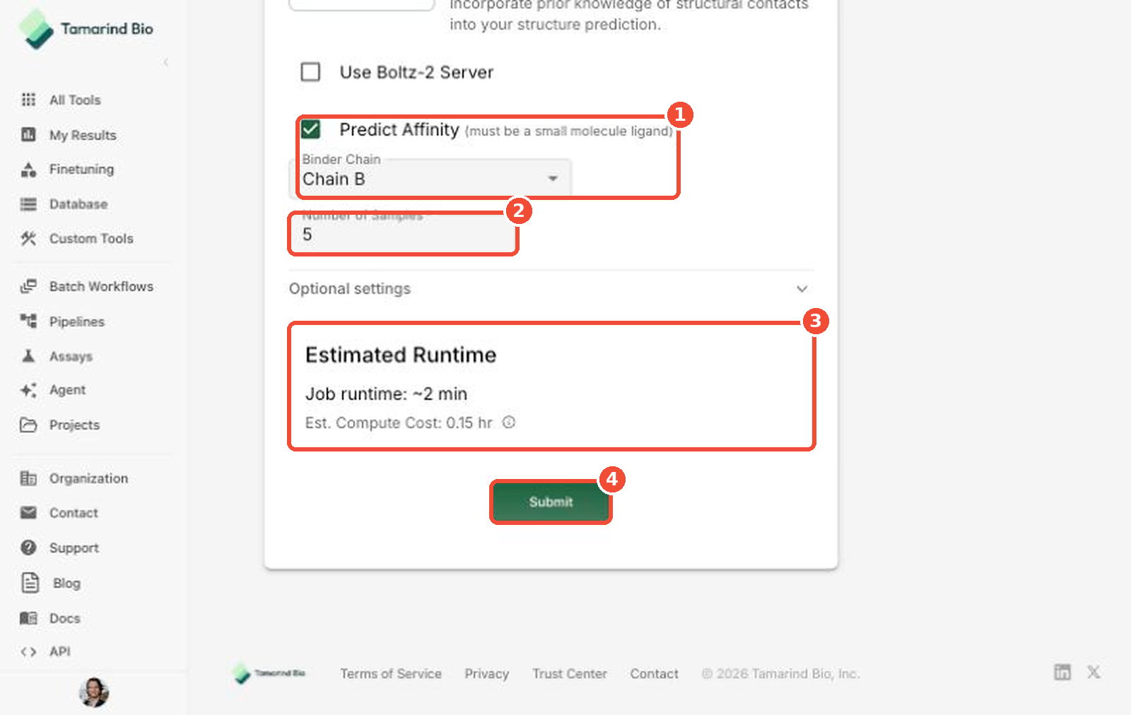 Affinity, samples, and submit