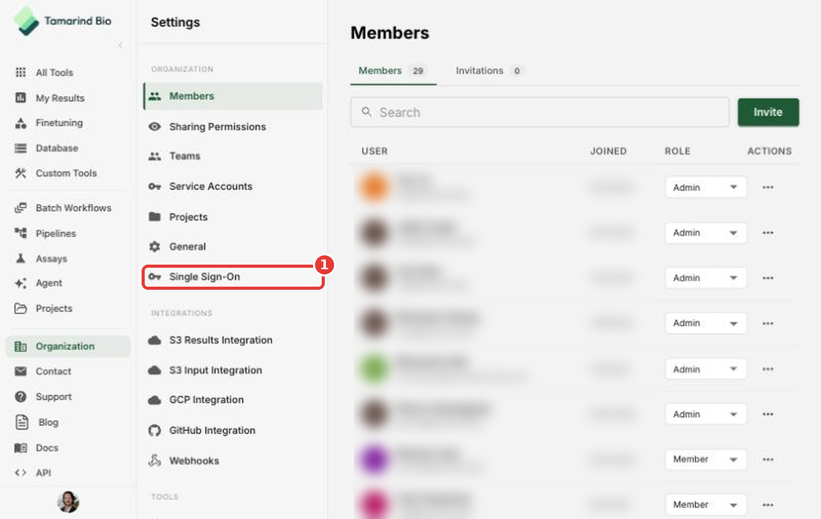 Click Single Sign-On in Organization settings