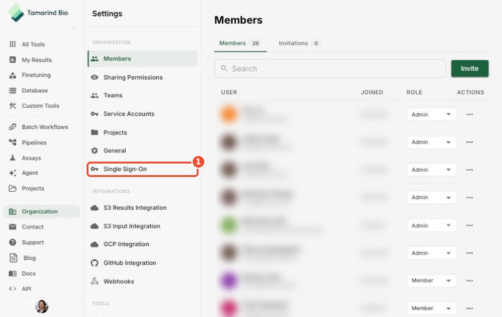 Click Single Sign-On in Organization settings