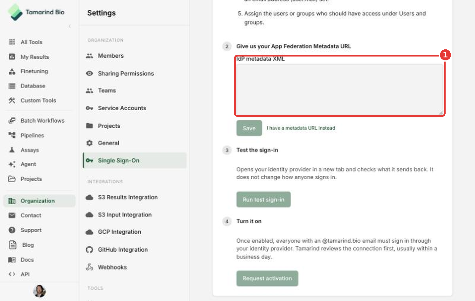 Paste IdP metadata XML instead of a URL