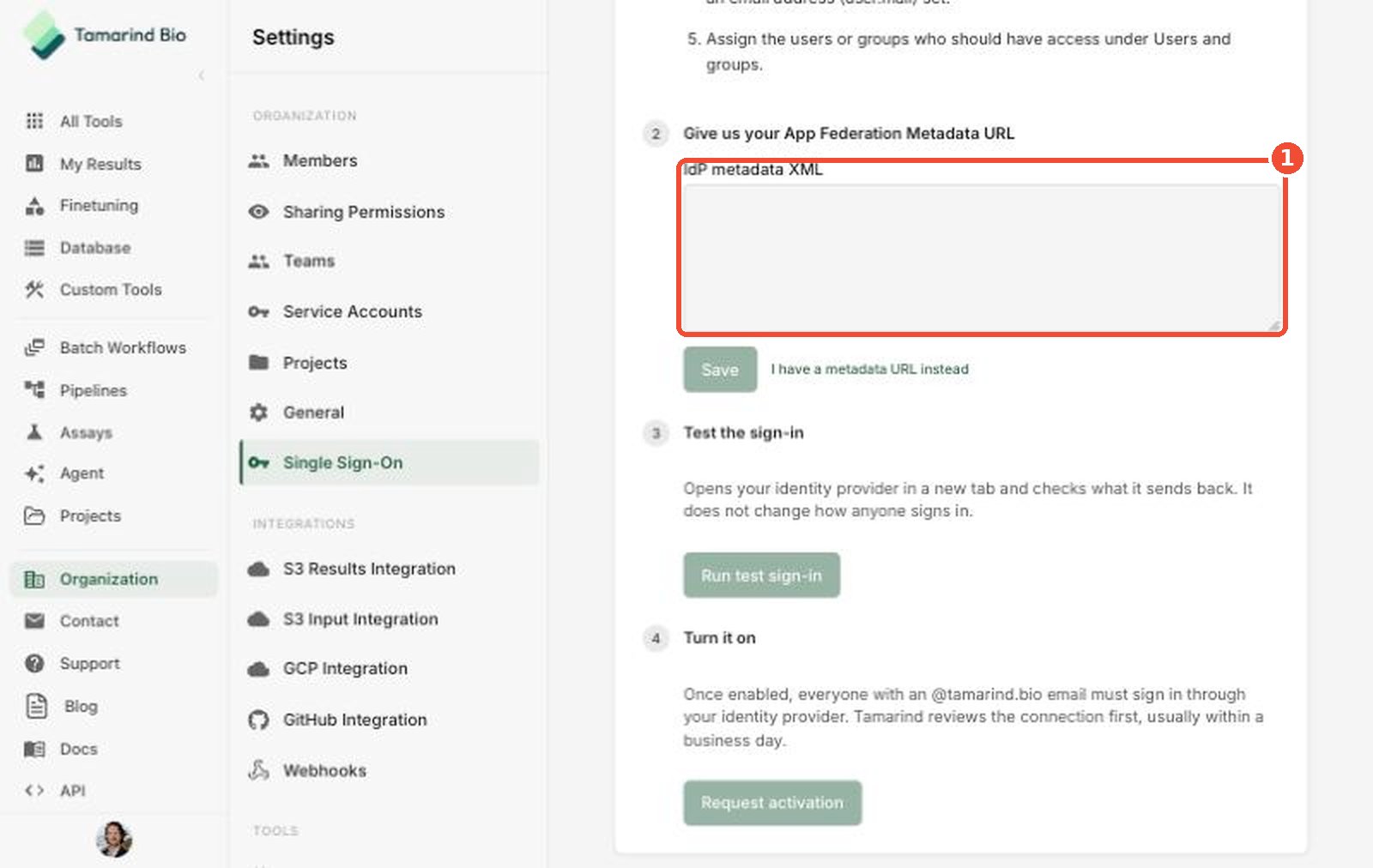 Paste IdP metadata XML instead of a URL