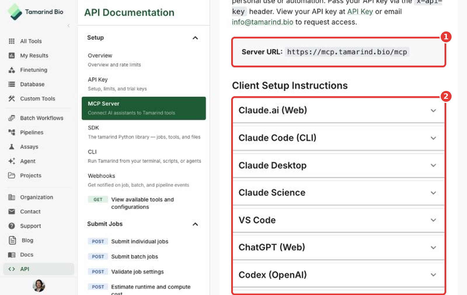 Client setup instructions in the app