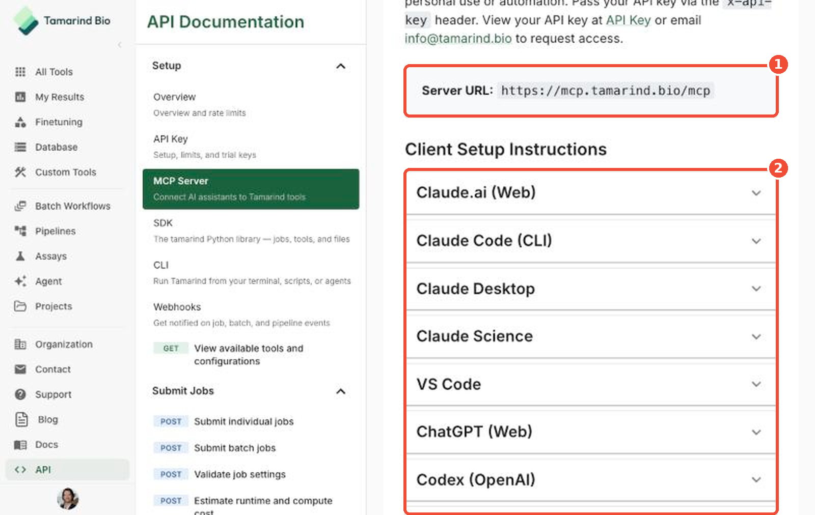 Client setup instructions in the app