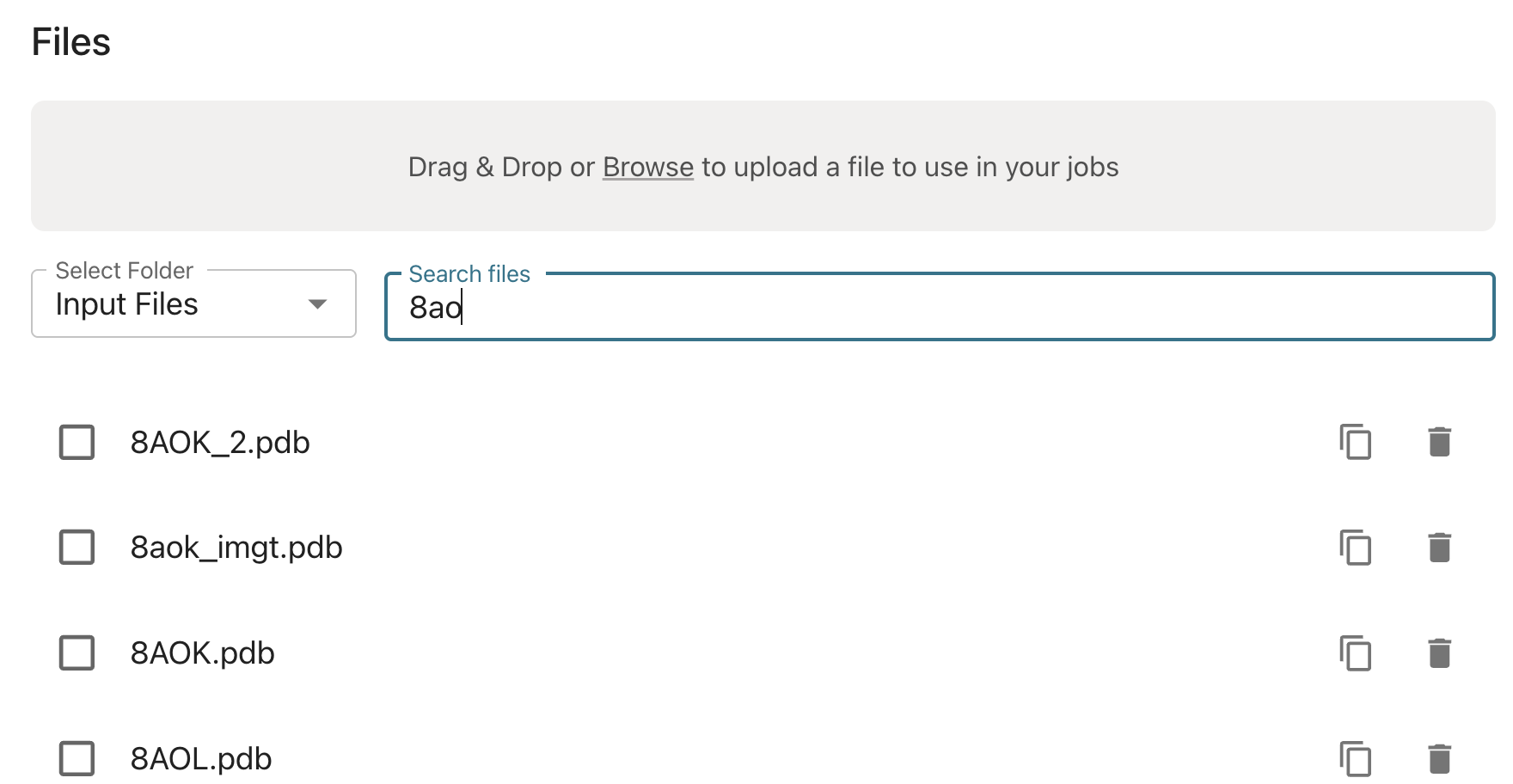 Manage Files - Tamarind Documentation