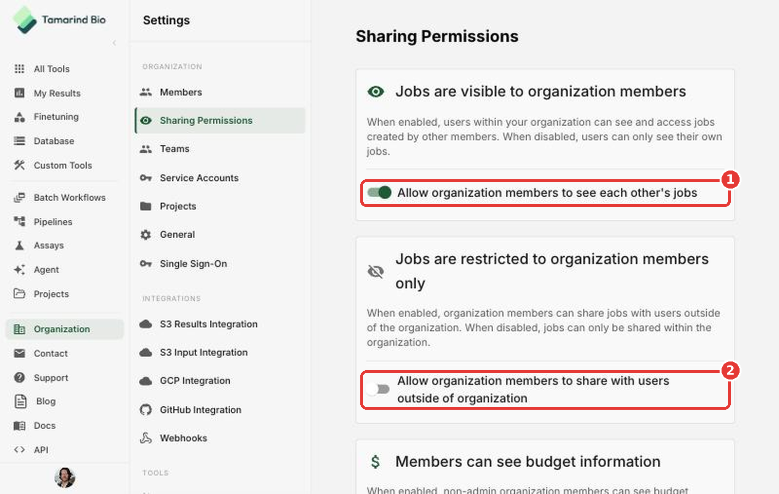 Sharing Permissions page