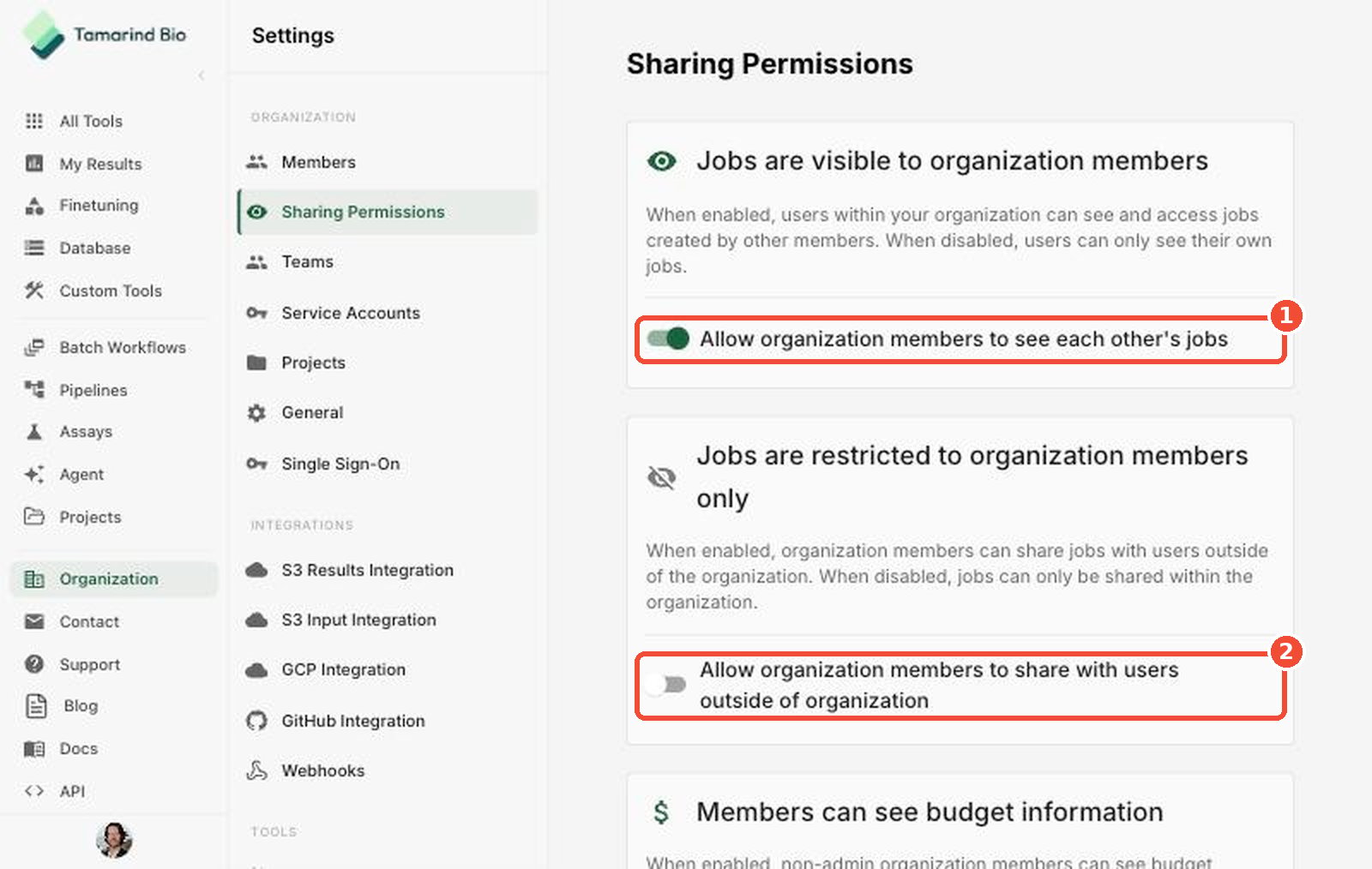Sharing Permissions page