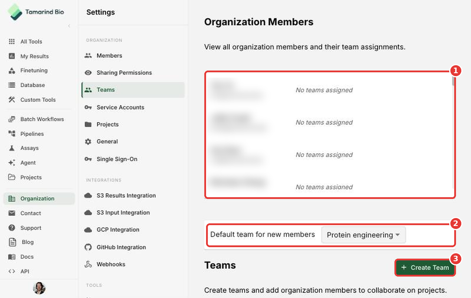 Teams page