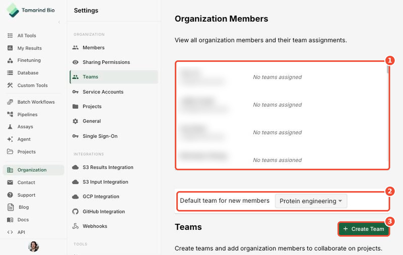 Teams page