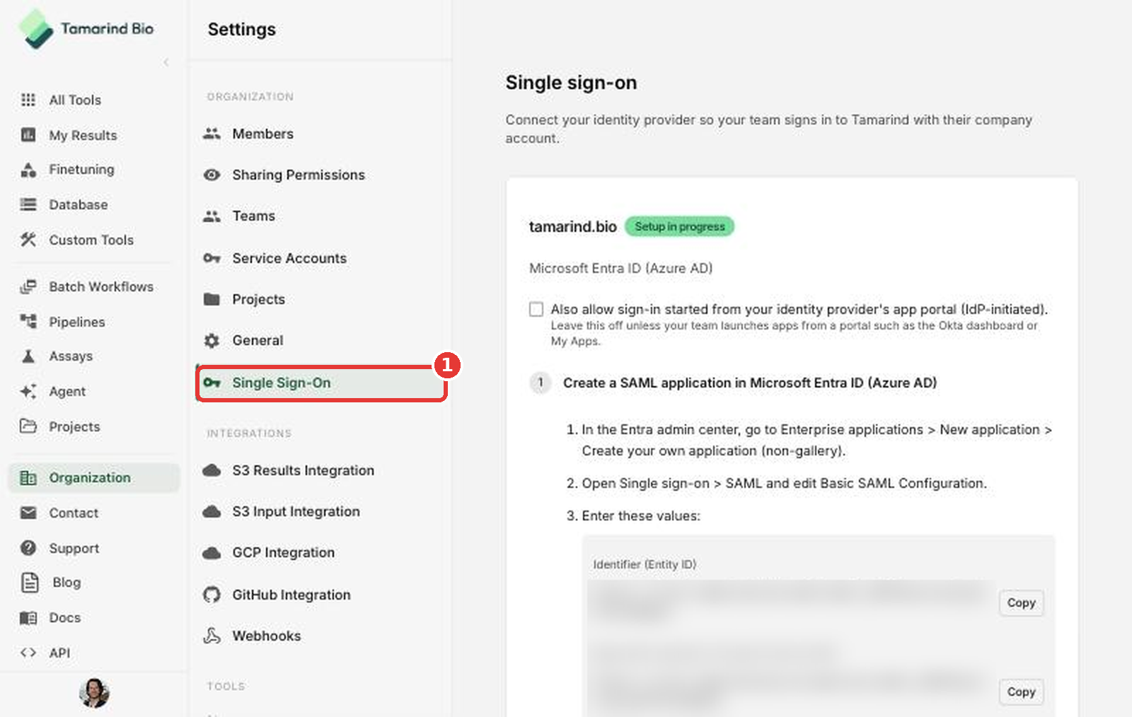 Single Sign-On page