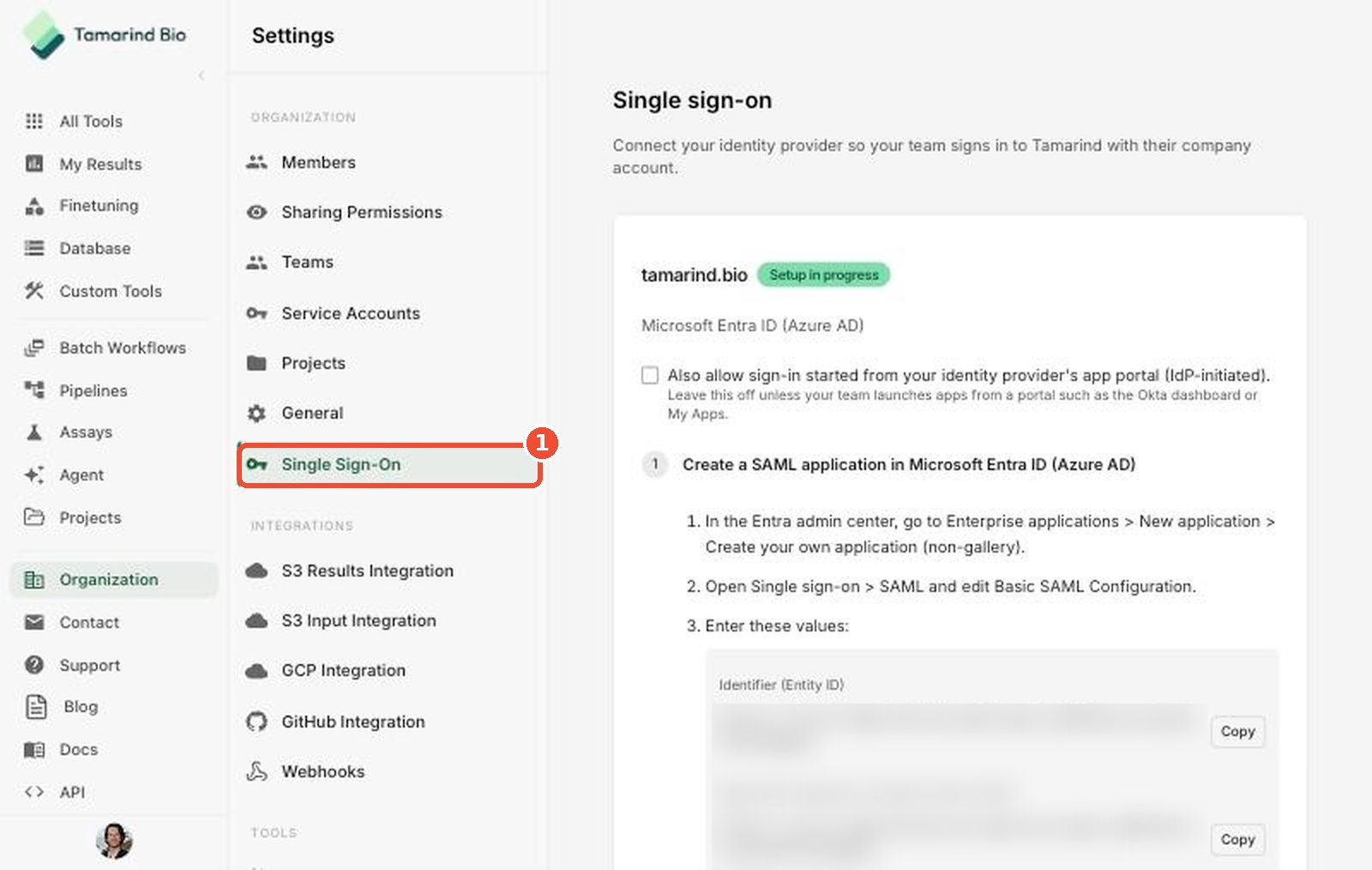 Single Sign-On page