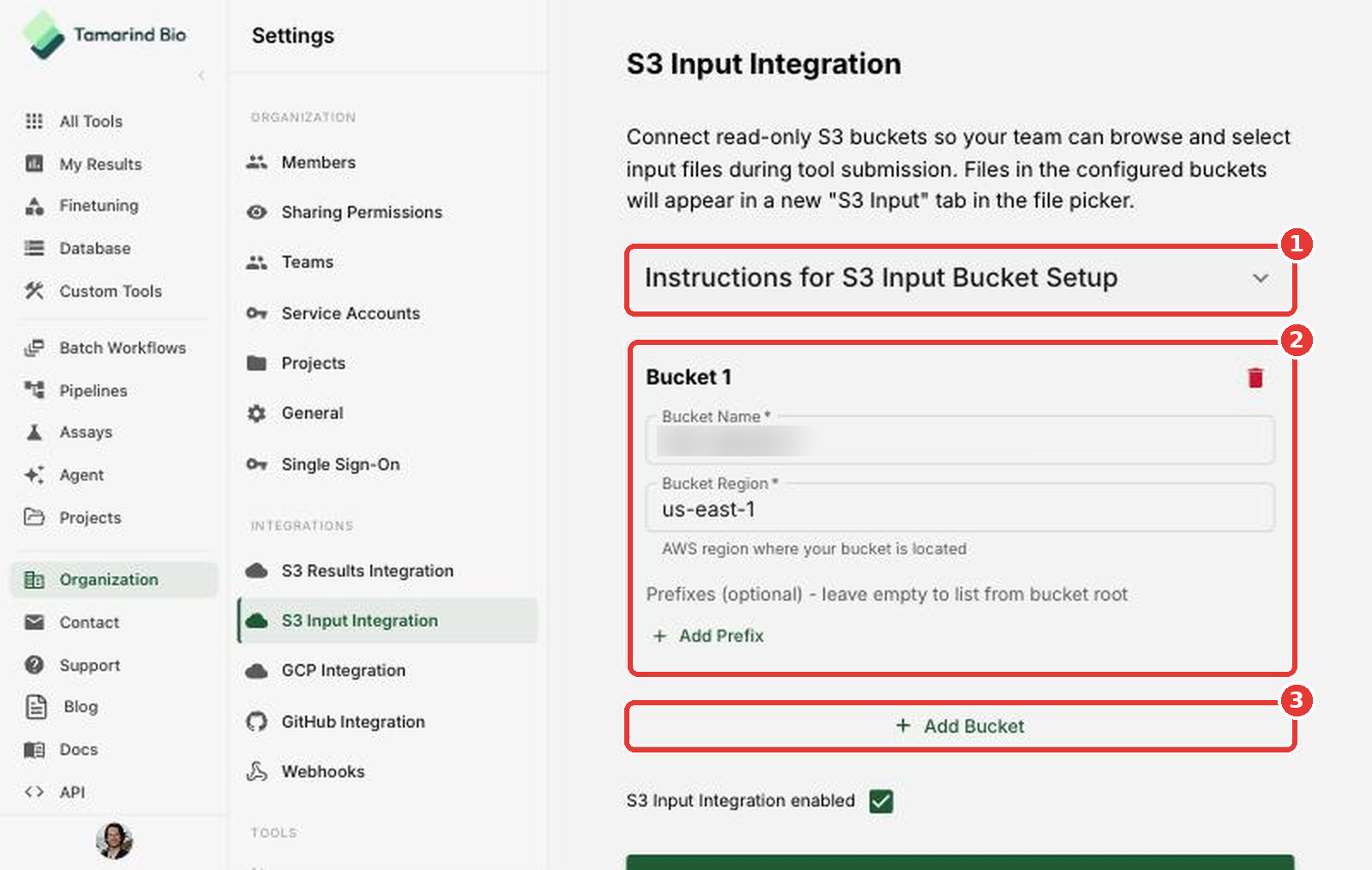 S3 Input Integration page